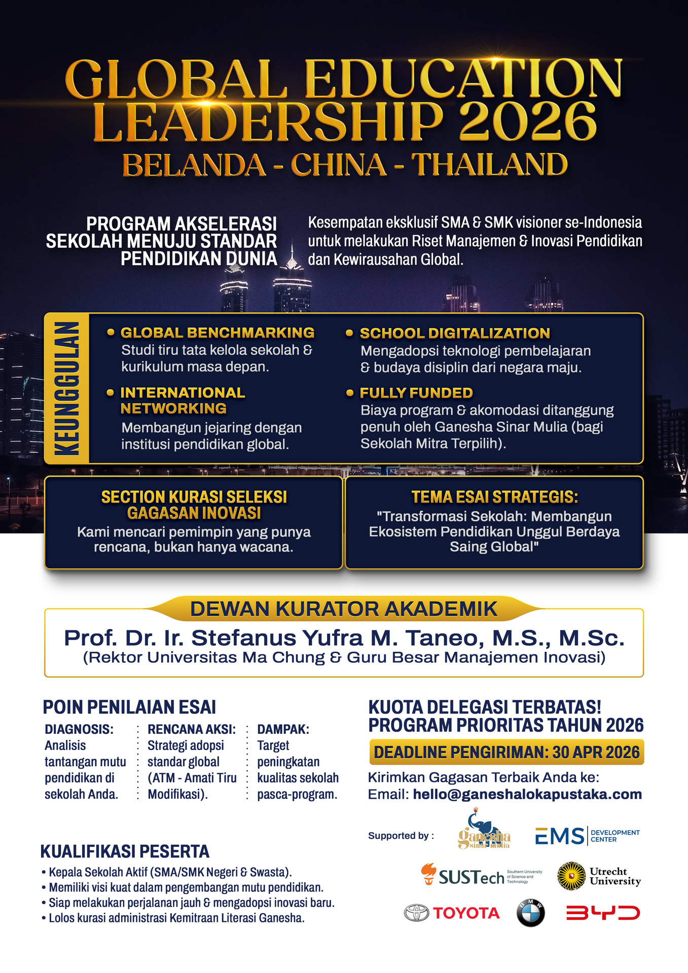 Global Education Leadership 2026 Belanda - China - Thailand